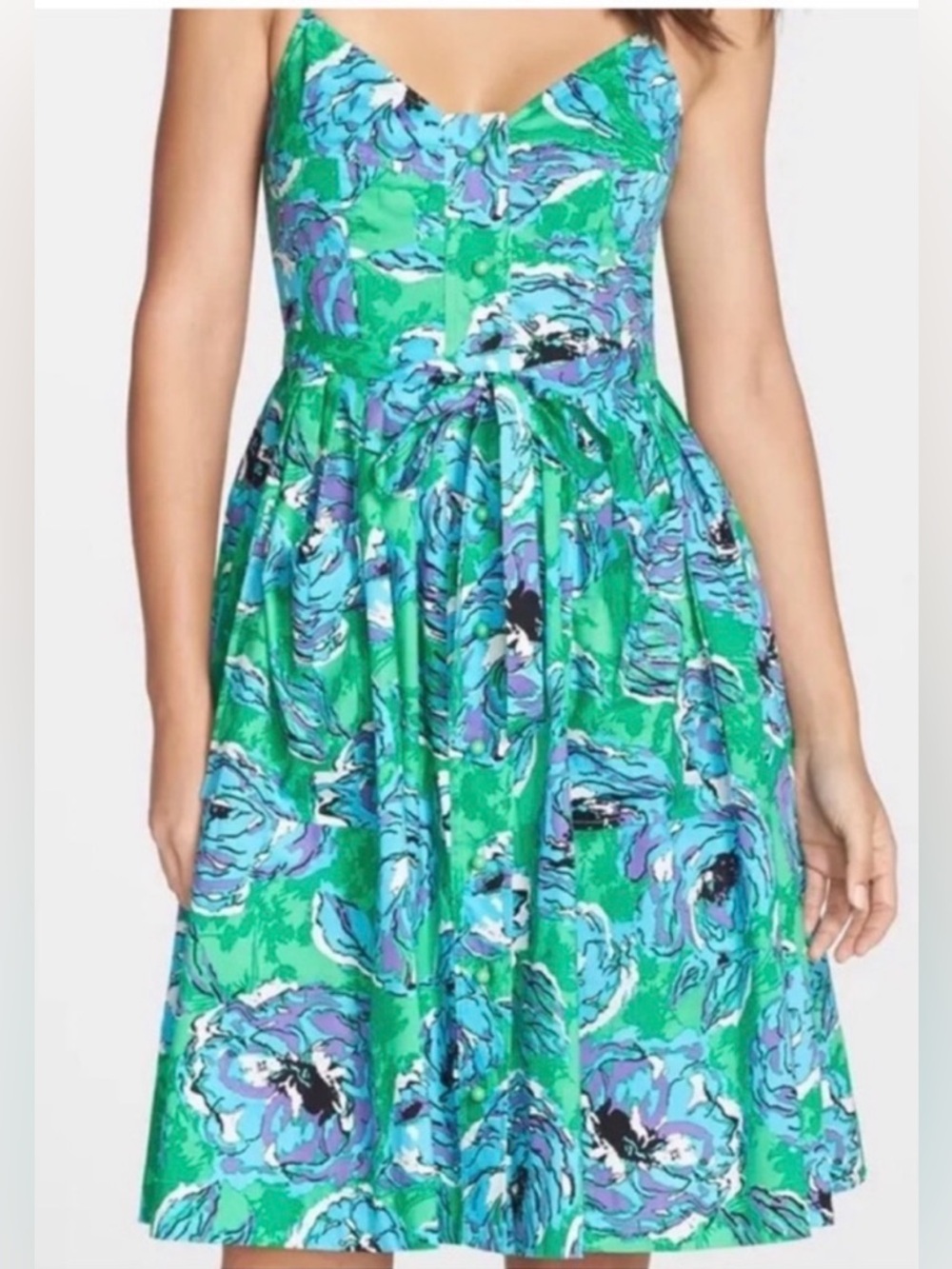 Anthro Plenty Tracy Reese Green Blue Floral Sundress Size 4